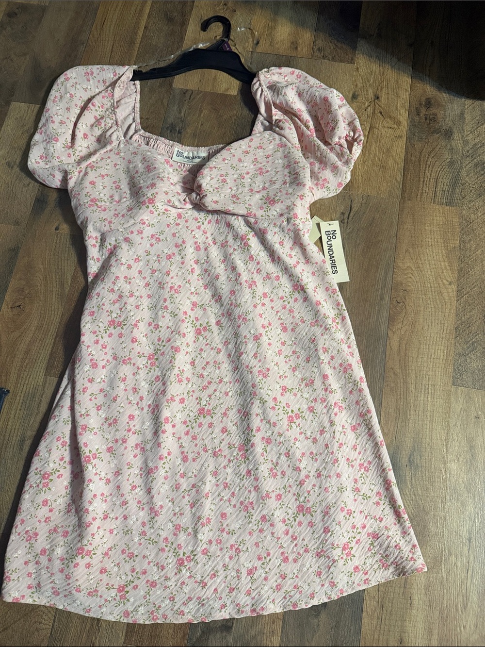 No Boundaries Pink Floral Puff-Sleeve Dress for women
